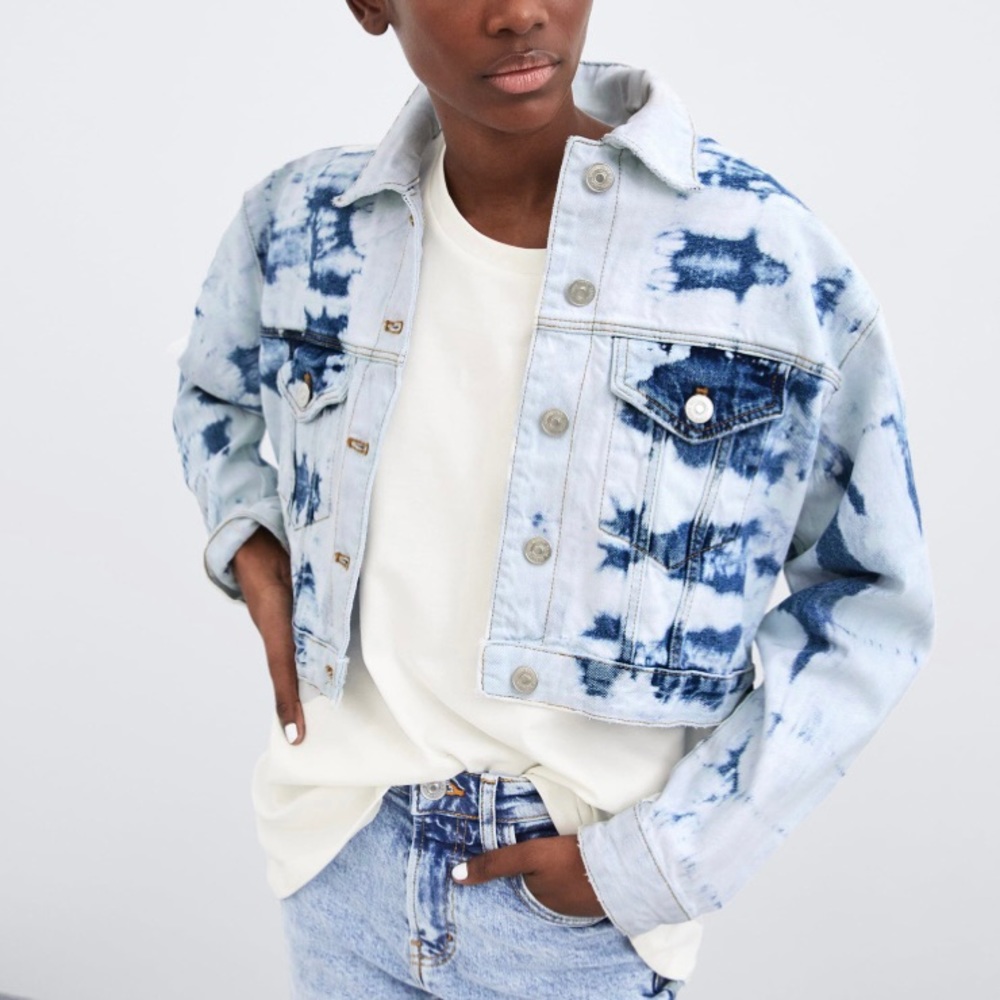 Zara Tie-Dye Cropped Denim Jacket